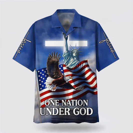 Christian Hawaiian Shirt, One Nation Under God Hawaiian Shirts, Christian Aloha Shirt
