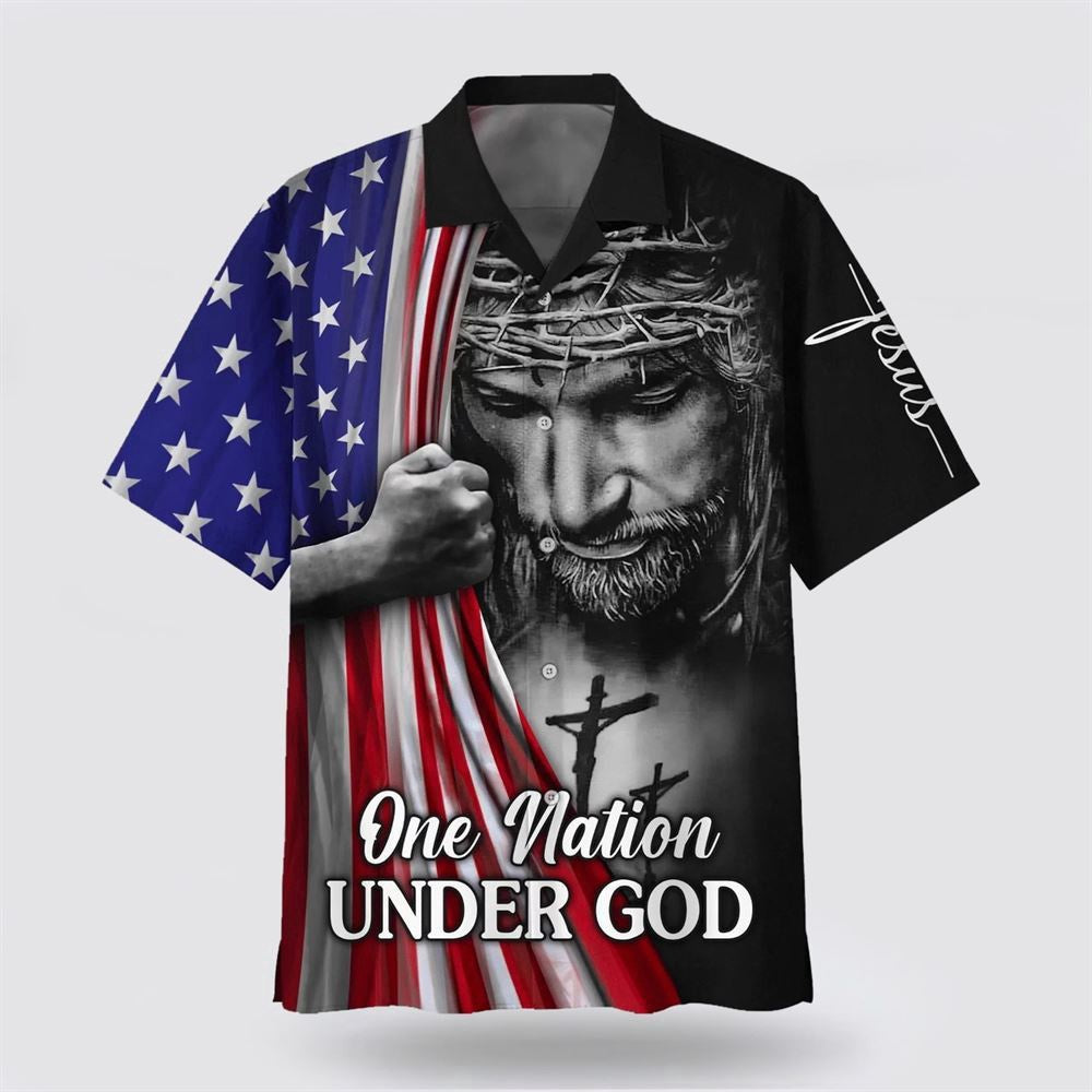 Christian Hawaiian Shirt, One Nation Under God Jesus American Hawaiian Shirt, Christian Aloha Shirt