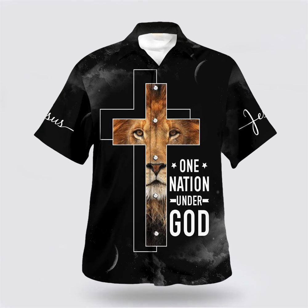 Christian Hawaiian Shirt, One Nation Under God Lion Cross Hawaiian Shirts, Christian Aloha Shirt