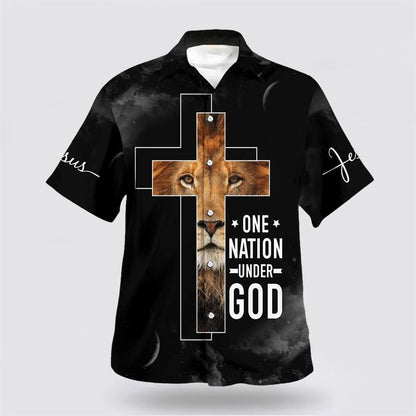 Christian Hawaiian Shirt, One Nation Under God Lion Cross Hawaiian Shirts, Christian Aloha Shirt