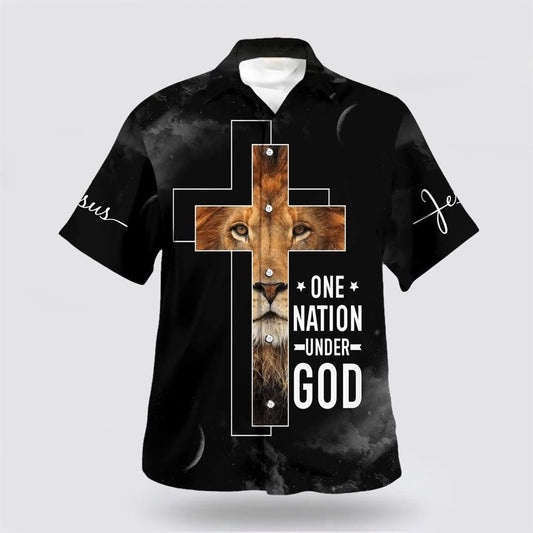 Christian Hawaiian Shirt, One Nation Under God Lion Cross Hawaiian Shirts, Christian Aloha Shirt