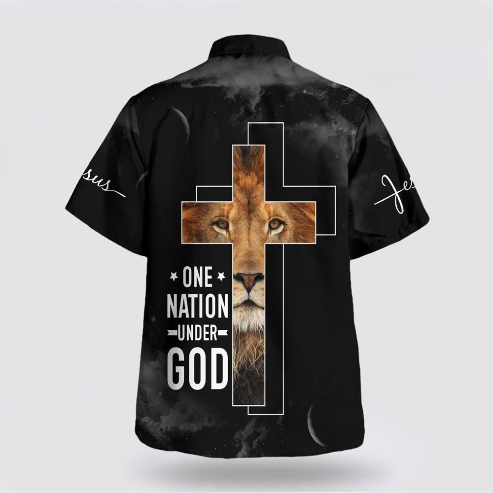 Christian Hawaiian Shirt, One Nation Under God Lion Cross Hawaiian Shirts, Christian Aloha Shirt
