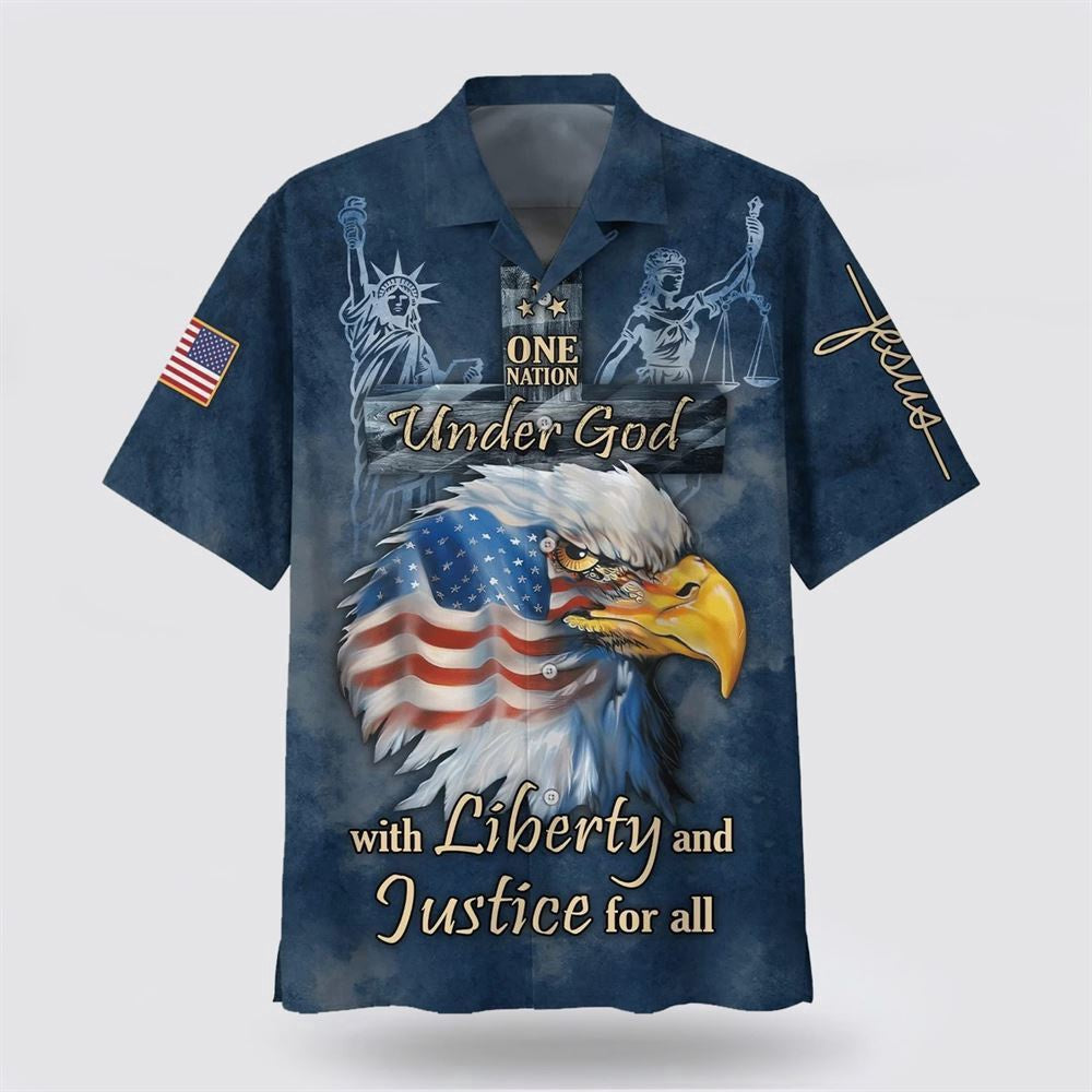 Christian Hawaiian Shirt, One Nation Under God With Liberty And Justice Hawaiian Shirts, Christian Aloha Shirt