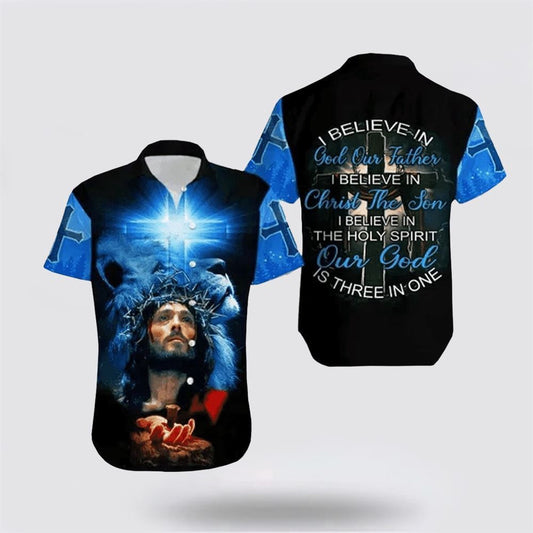 Christian Hawaiian Shirt, Our God Is Three In One Jesus Hawaiian Shirt, Christian Aloha Shirt