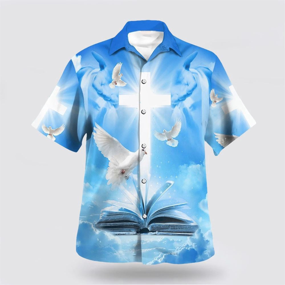 Christian Hawaiian Shirt, Pigeon Cross And Bible Hawaiian Shirts, Christian Aloha Shirt