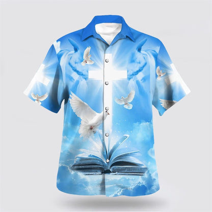 Christian Hawaiian Shirt, Pigeon Cross And Bible Hawaiian Shirts, Christian Aloha Shirt