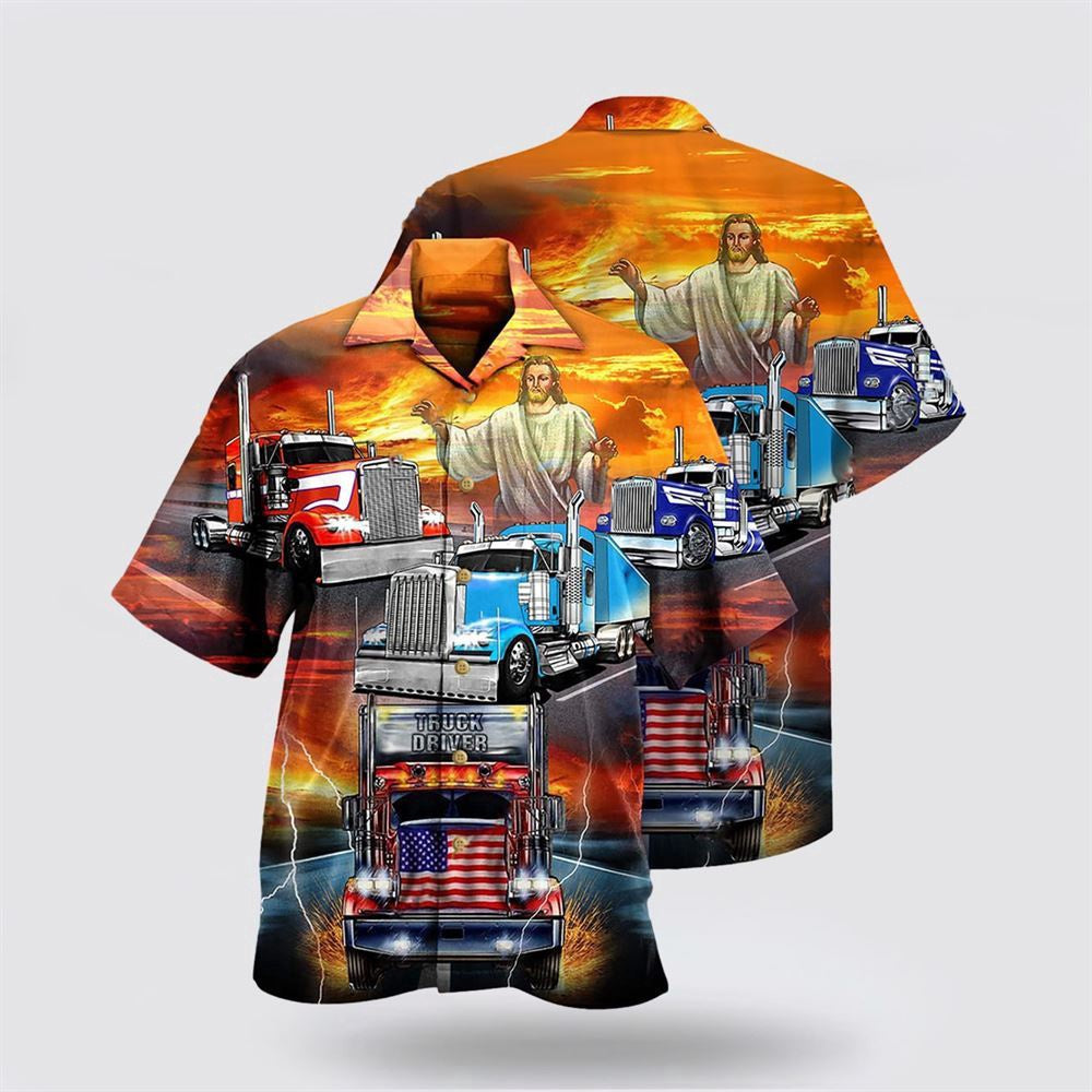 Christian Hawaiian Shirt, Truck Driver Jesus Bless In The Sunset Hawaiian Shirts, Christian Aloha Shirt