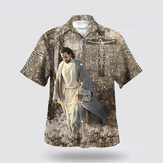 Christian Hawaiian Shirt, Way Maker Miracle Worke Hawaiian Shirt, Jesus Walking Through The Fields Hawaiian Shirts, Christian Aloha Shirt