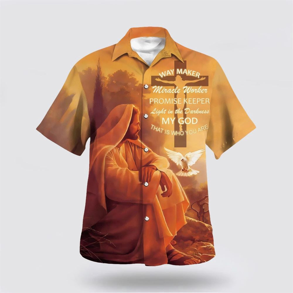 Christian Hawaiian Shirt, Way Marker Miracle Worker Promise Keeper Light In The Darkness My God Hawaiian Shirt, Christian Aloha Shirt
