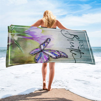 Christian Just Breathe Butterfly Beach Towel - Bible Verse Beach Towel - Scripture Beach Towel