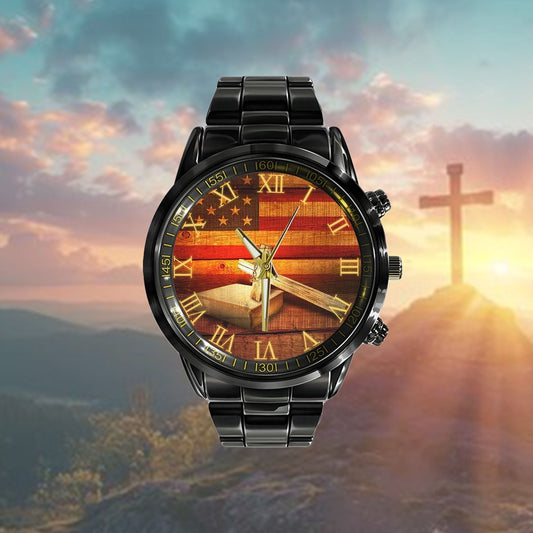 Christian Watch, American Flag Watch Cross On Bible Christian Watch - Bible Verse Watch