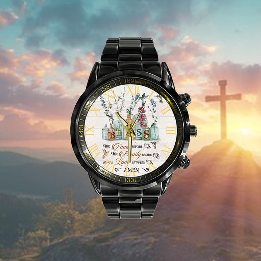 Christian Watch, Bless The Food Before Us Hummingbird Watch - Scripture Watch - Bible Verse Watch