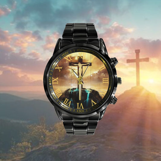 Christian Watch, Christ On The Cross On Hill Watch - Scripture Watch - Bible Verse Watch