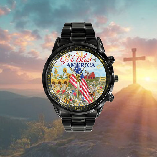 Christian Watch, God Bless America Watch Art - Scripture Watch - Bible Verse Watch