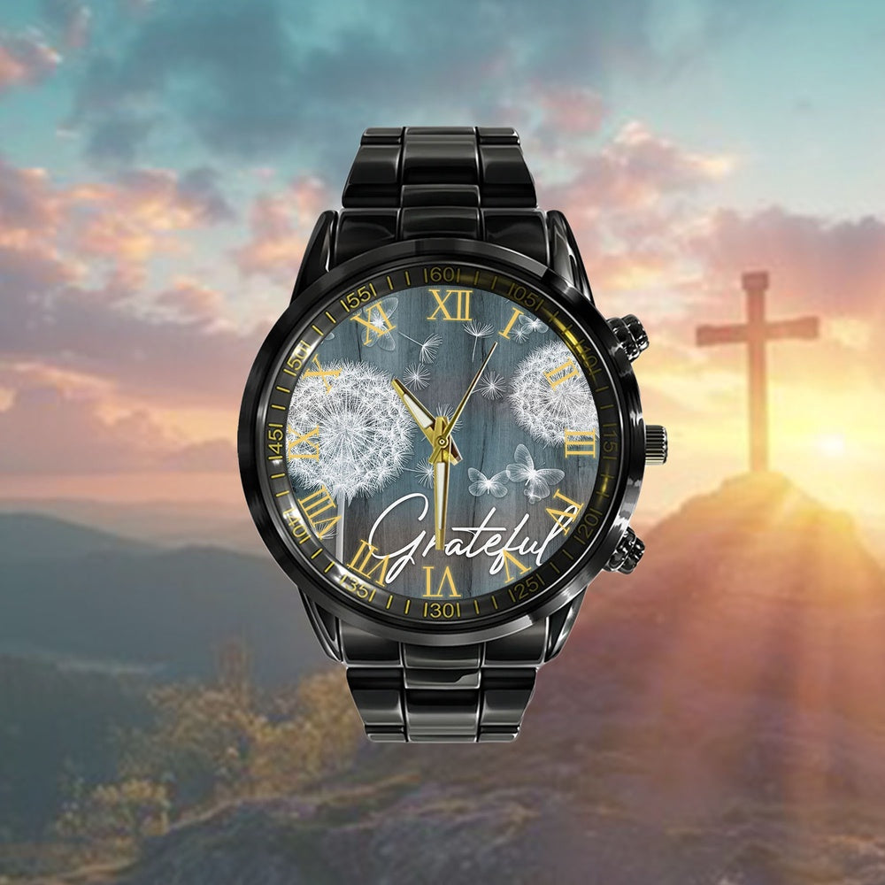 Christian Watch, Grateful Dandelions Butterflies Watch - Scripture Watch - Bible Verse Watch