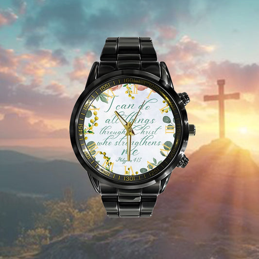 Christian Watch, I Can Do All Things Through Christ Philippians 413 Floral Bible Verse Watch Watch - Bible Verse Watch