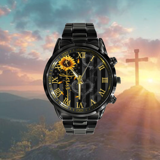 Christian Watch, Jesus Cross Sunflower Watch - Scripture Watch - Bible Verse Watch
