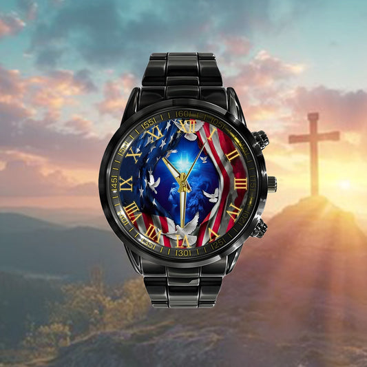 Christian Watch, Jesus Lion American Flag Of Faith Watch Watch - Religious Watch - Bible Verse Watch