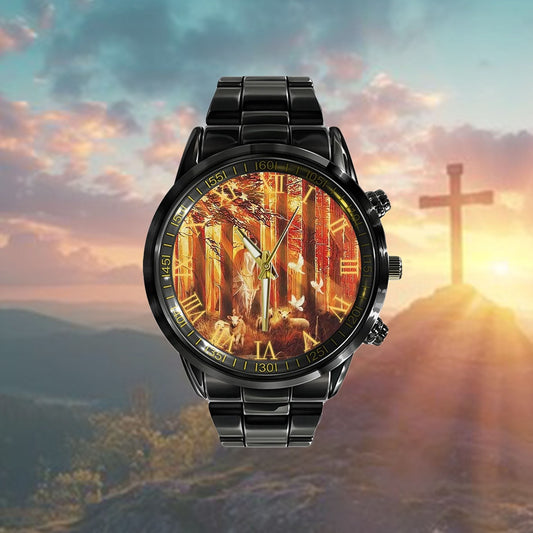 Christian Watch, Jesus Walking In Forest With The Lambs Watch - Scripture Watch - Bible Verse Watch