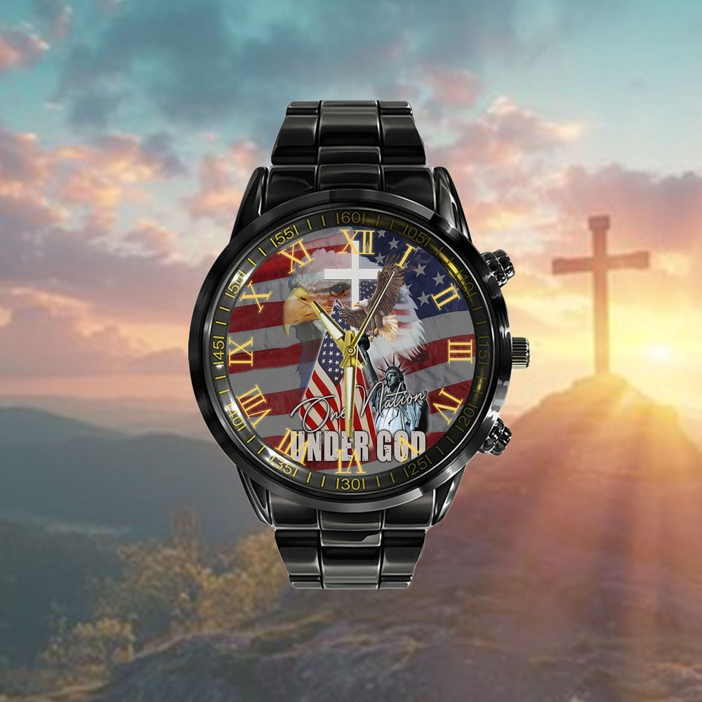 Christian Watch, One Nation Under God American Flag Watch - Scripture Watch - Bible Verse Watch