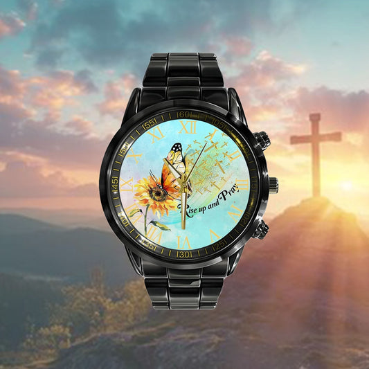 Christian Watch, Rise Up And Pray Butterfly Sunflower Watch - Scripture Watch - Bible Verse Watch