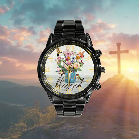 Christian Watch, Simply Blessed Watch Simply Blessed Hummingbird Flower Watch - Scripture Watch - Bible Verse Watch