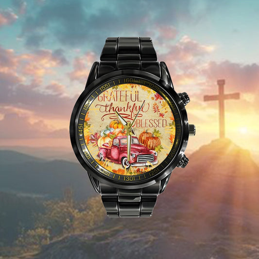 Christian Watch, Thankful Grateful Blessed Happy Thanksgiving Watch Watch - Scripture Watch - Bible Verse Watch