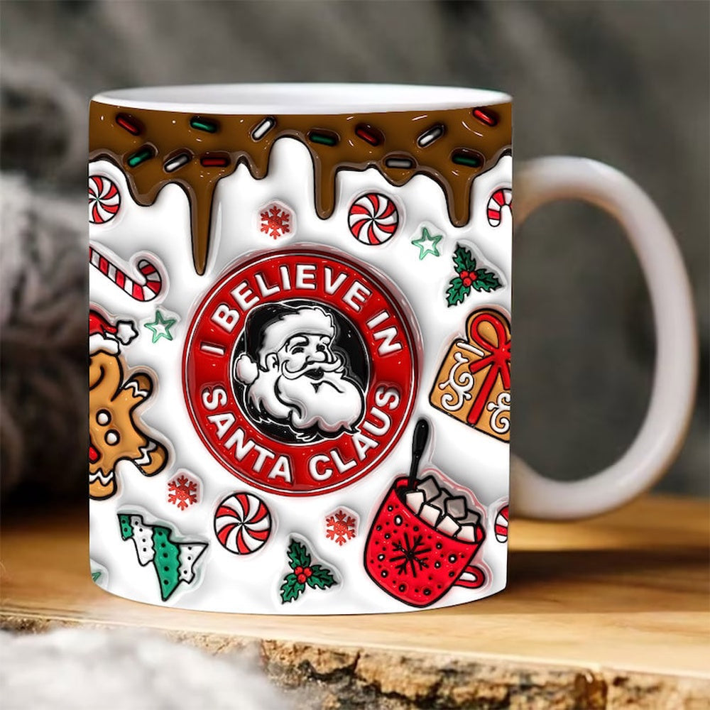 Christmas 3D Mug, 3D Believe In Santa Inflated Mug, 3D Hot Cocoa Mug, 3D, Santa Mug, Gift For Christmas