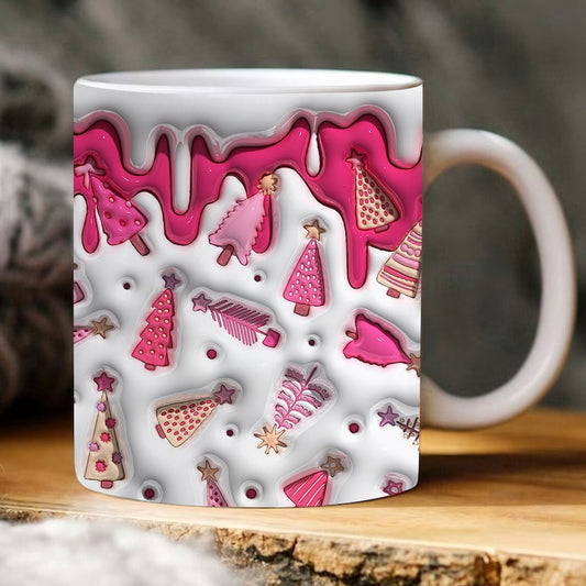 Christmas 3D Mug, 3D Boho Christmas Tree Inflated Mug, Snowflakes Puff, 3D, Santa Mug, Gift For Christmas