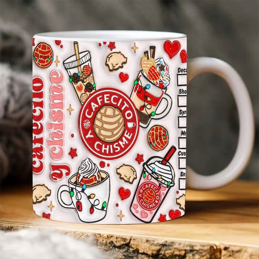Christmas 3D Mug, 3D Cafecito Y Chisme Christmas Conchas Inflated Mug, 3D, Santa Mug, Gift For Christmas
