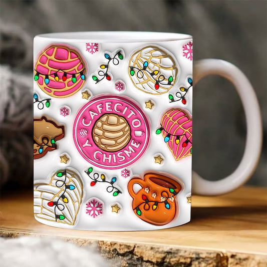 Christmas 3D Mug, 3D Cafecito Y Chisme Christmas Conchas Inflated Mugs, 3D, Santa Mug, Gift For Christmas