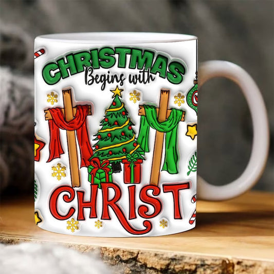 Christmas 3D Mug, 3D Christmas Begin With Christ Inflated Mug, 3D, Santa Mug, Gift For Christmas