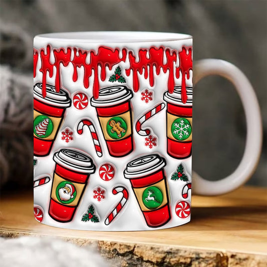 Christmas 3D Mug, 3D Christmas Coffee Inflated Mug, 3D Puffy Gingerbread, 3D, Santa Mug, Gift For Christmas