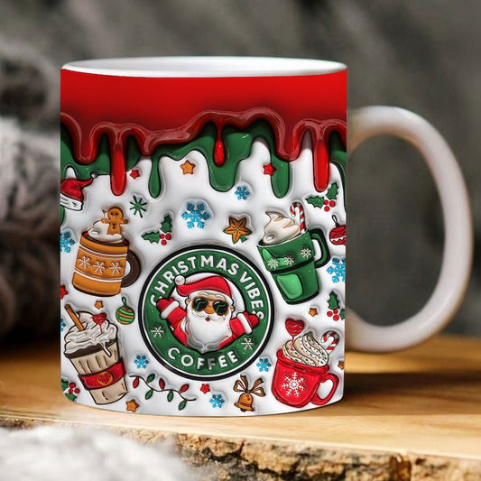 Christmas 3D Mug, 3D Christmas Coffee Vibes Inflated Mug, Santa Claus Puffy, 3D, Santa Mug, Gift For Christmas