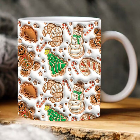 Christmas 3D Mug, 3D Christmas Conchas Cafecito Y Chisme Inflated Mug, Concha Lights Christmas Puffy Mug, 3D, Santa Mug, Gift For Christmas
