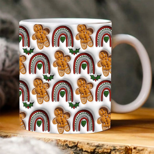 Christmas 3D Mug, 3D Christmas Rainbow And Gingerbread Inflated Mug, 3D, Santa Mug, Gift For Christmas