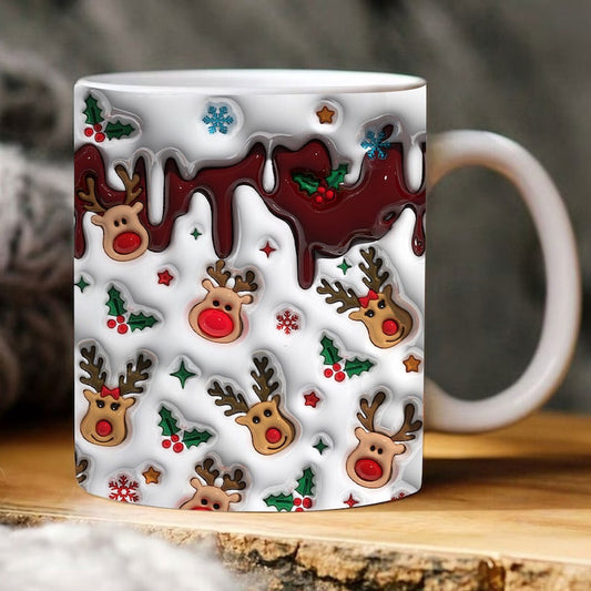 Christmas 3D Mug, 3D Christmas Reindeer Inflated Mug, 3D, Santa Mug, Gift For Christmas