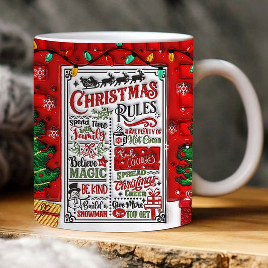 Christmas 3D Mug, 3D Christmas Rules Inflated Mug, 3D, Santa Mug, Gift For Christmas