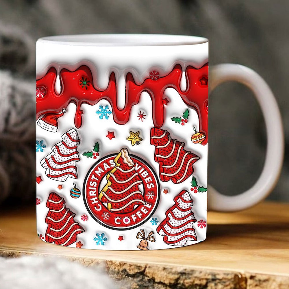 Christmas 3D Mug, 3D Christmas Tree Cakes Inflated Mug, Christmas Snack Cakes Puffy Mug, 3D, Santa Mug, Gift For Christmas