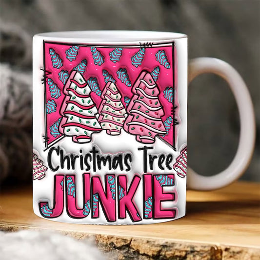 Christmas 3D Mug, 3D Christmas Tree Junkie Inflated Mug, 3D, Santa Mug, Gift For Christmas