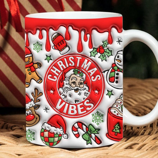 Christmas 3D Mug, 3D Christmas Vibes Inflated Mug, 3D, Santa Mug, Gift For Christmas