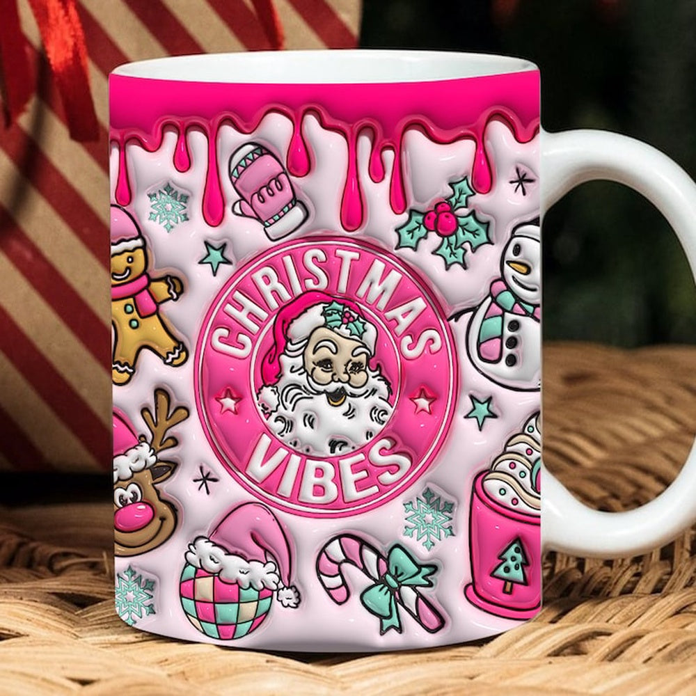 Christmas 3D Mug, 3D Christmas Vibes Inflated Mug, 3D, Santa Mug, Gift For Christmas