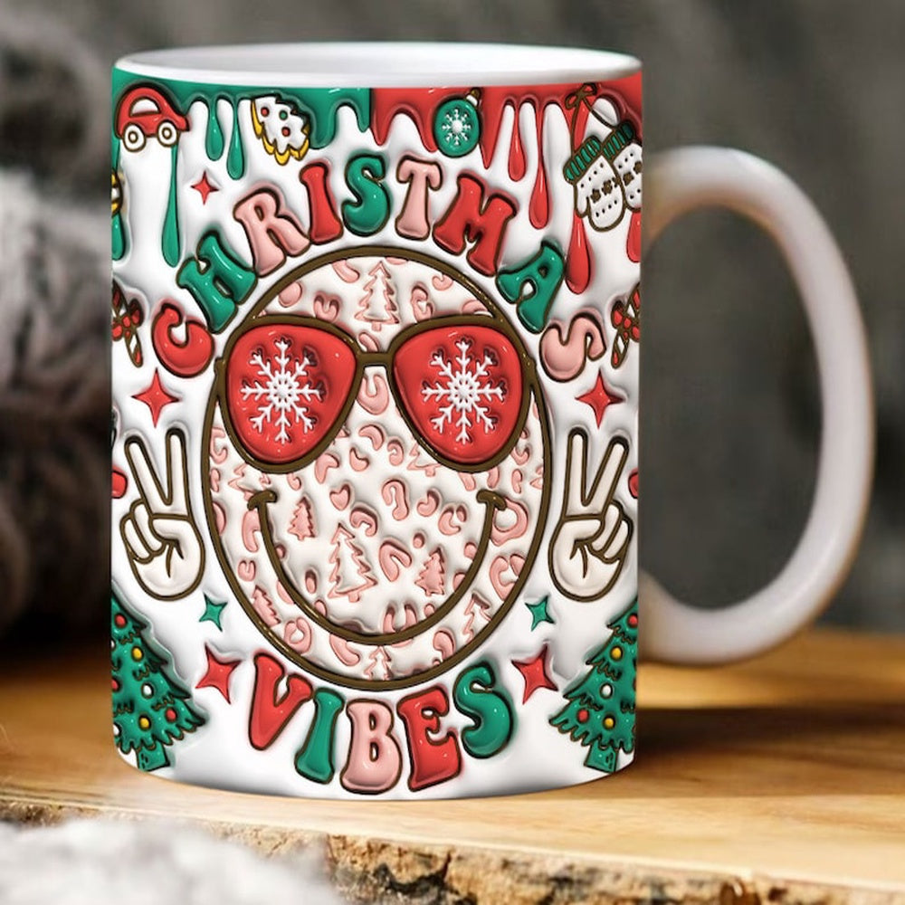 Christmas 3D Mug, 3D Christmas Vibes Inflated Mug, Retro Christmas Mug, 3D, Santa Mug, Gift For Christmas