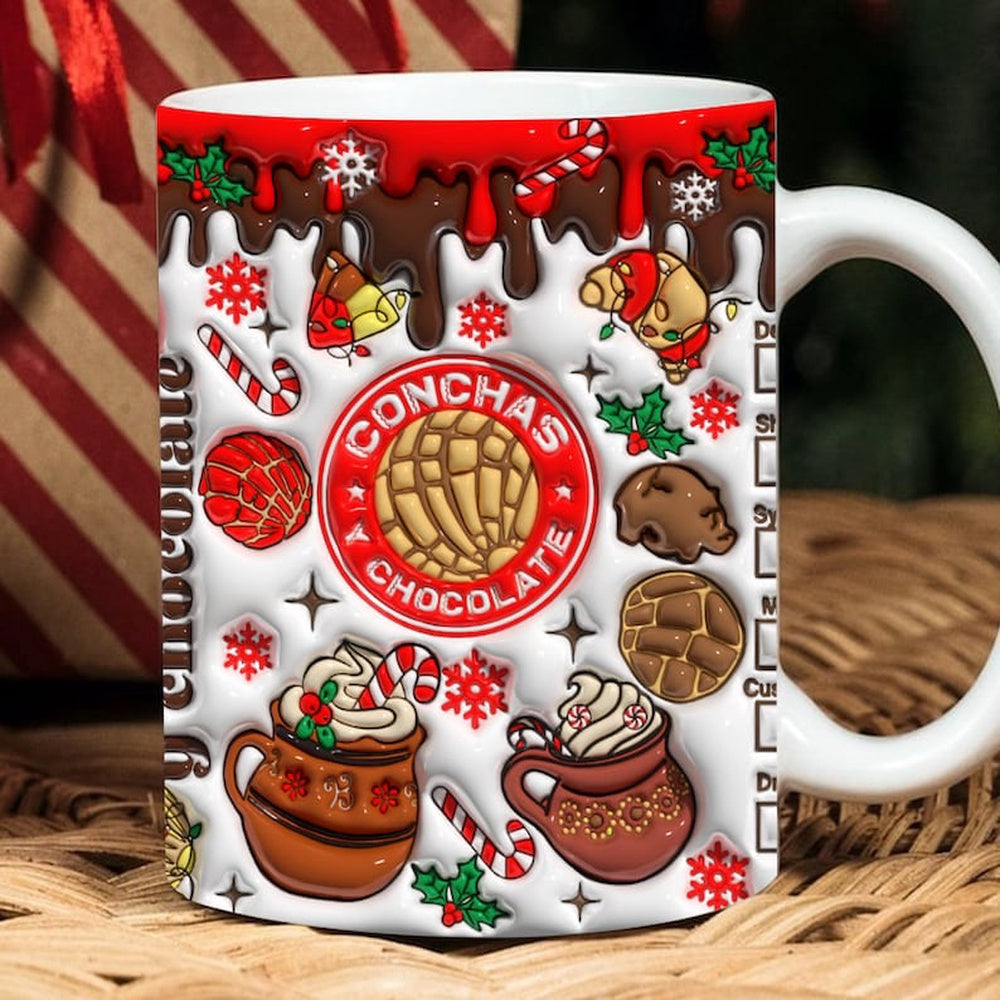 Christmas 3D Mug, 3D Conchas Y Chocolate Inflated Mug, 3D, Santa Mug, Gift For Christmas
