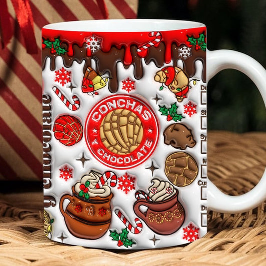 Christmas 3D Mug, 3D Conchas Y Chocolate Inflated Mug, 3D, Santa Mug, Gift For Christmas