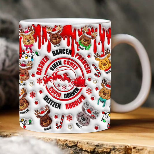 Christmas 3D Mug, 3D Dasher Dancer Prancer Inflated Mug, 3D, Santa Mug, Gift For Christmas