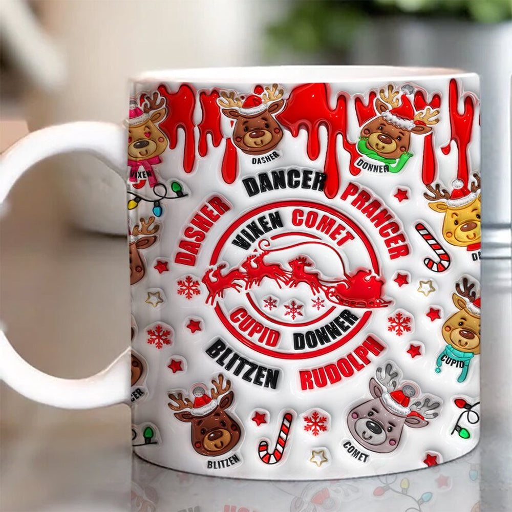 Christmas 3D Mug, 3D Dasher Dancer Prancer Inflated Mug, 3D, Santa Mug, Gift For Christmas