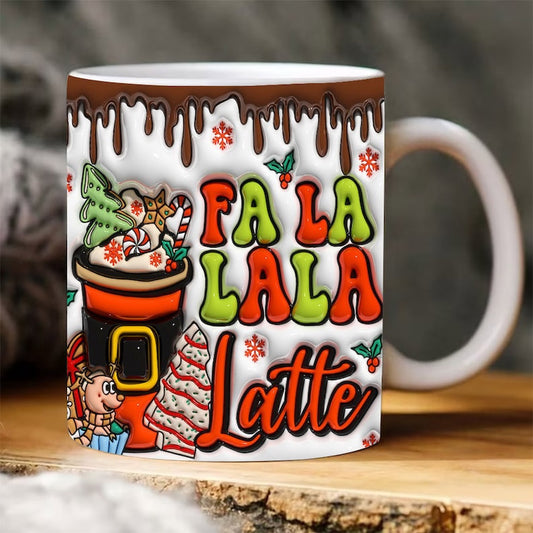 Christmas 3D Mug, 3D Fa La La La Latte Inflated Mug, 3D, Santa Mug, Gift For Christmas