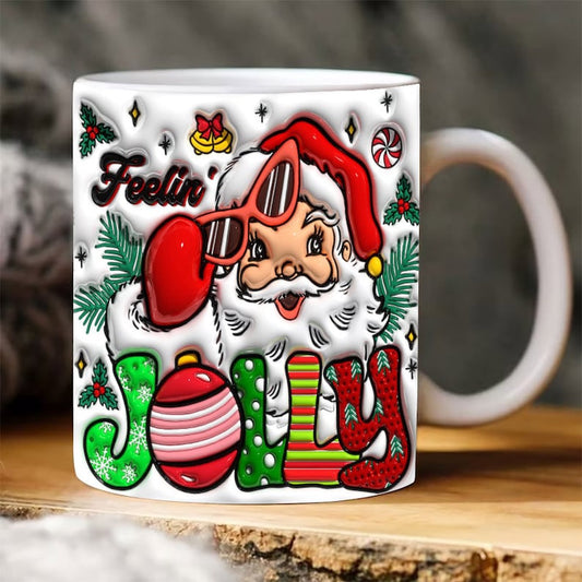 Christmas 3D Mug, 3D Feelin' Jolly Inflated Mug, 3D, Santa Mug, Gift For Christmas