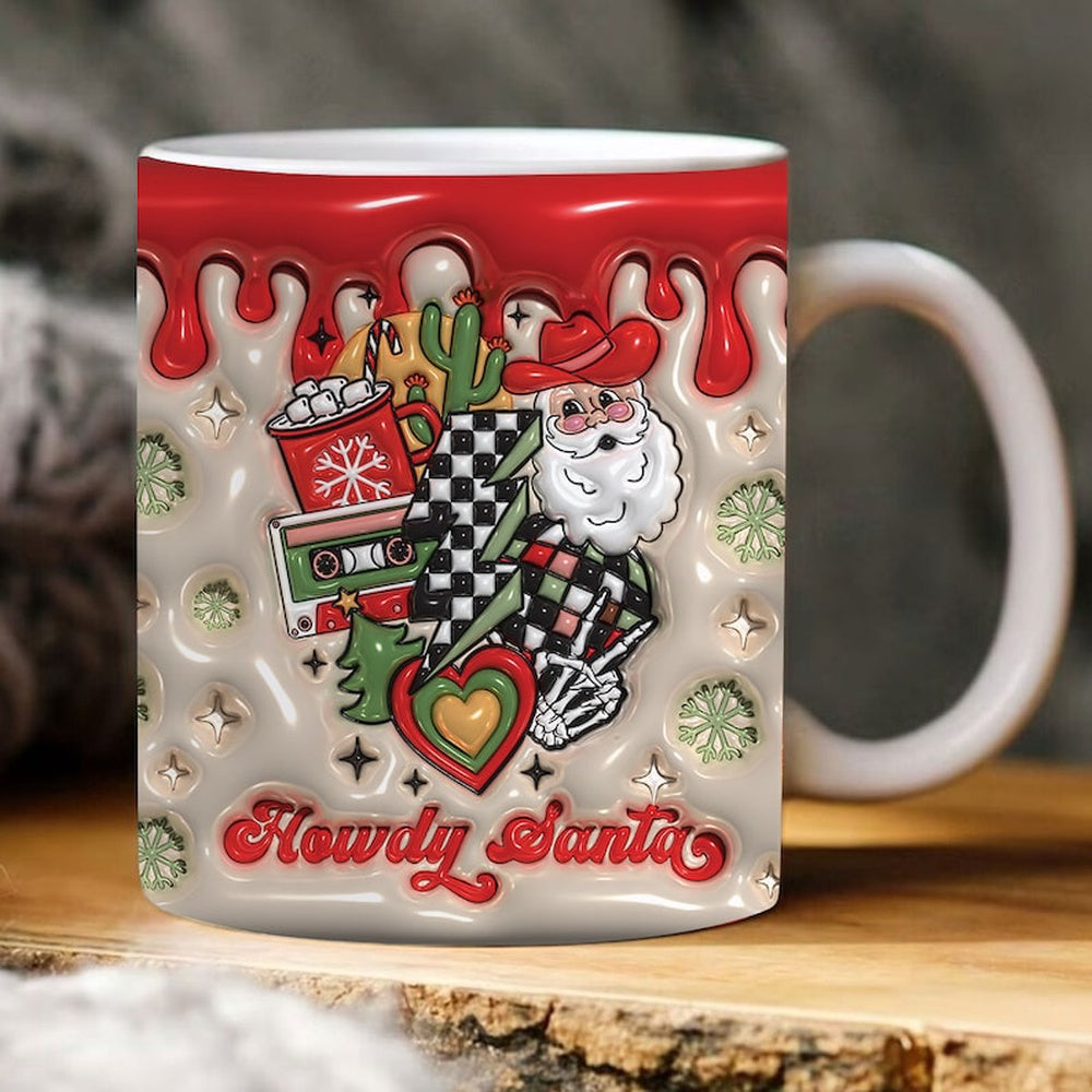 Christmas 3D Mug, 3D Howdy Santa Inflated Mug, 3D, Santa Mug, Gift For Christmas